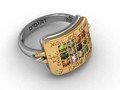 кольцо из золота и серебра с драгоценными камнями и текстом
