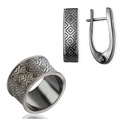 Строгий и стильный орнамент в лаконичном комплекте из серебра с черным родием.